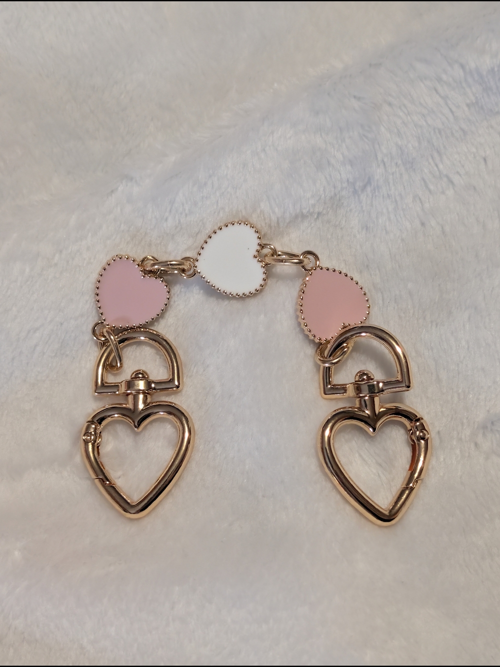 Pink and White Heart Link Purse/ Wallet Metal Hanging Chain - Picture 2 of 3